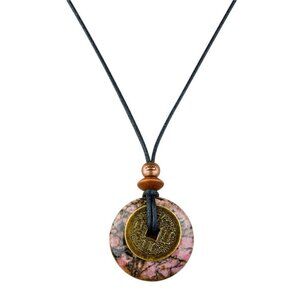 Rhodonite and Lucky Coin Necklace | Handmade